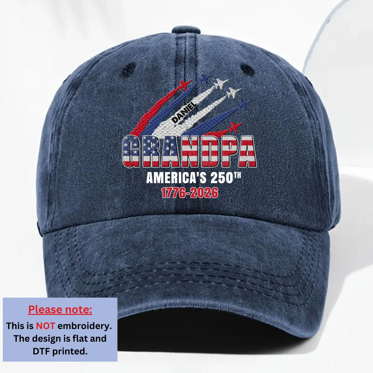 Proud Dad Grandpa American 250th Anniversary - Personalized Custom Vintage Washed Denim Cap - Image 9