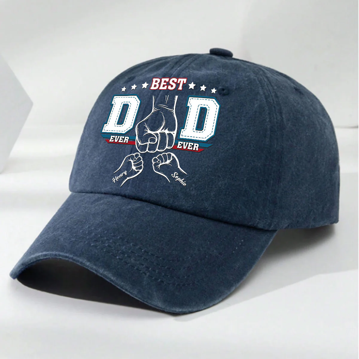 Proud Of Dad Ever - Personalized Custom Vintage Washed Denim Cap - Image 4
