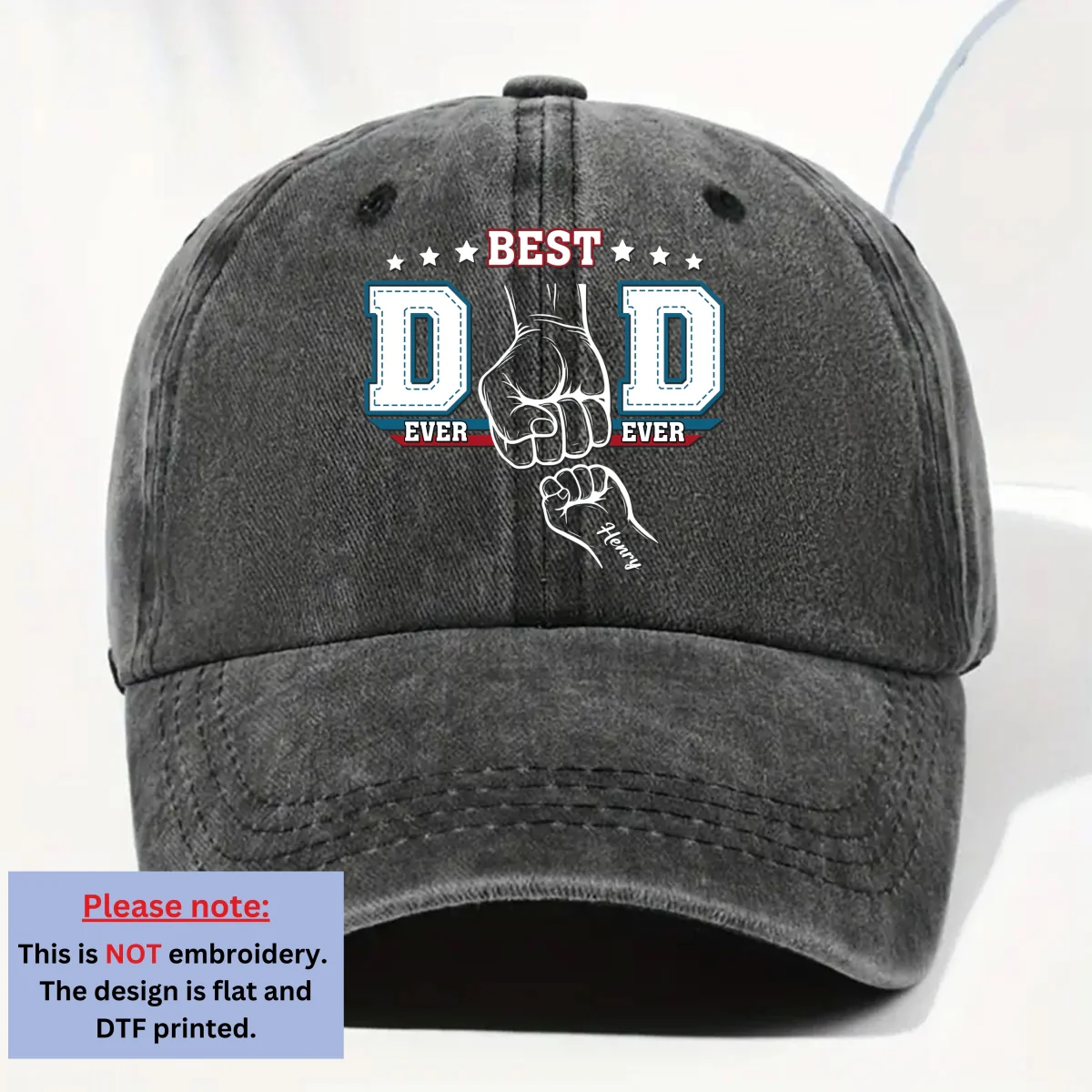 Proud Of Dad Ever - Personalized Custom Vintage Washed Denim Cap - Image 6