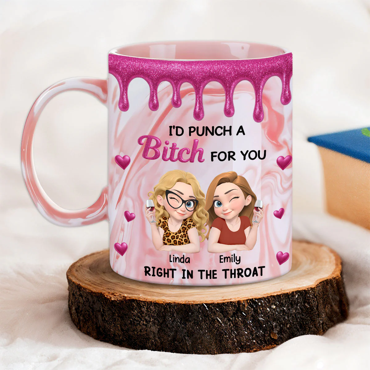 Punch For You My Girl - Personalized Custom Pink Marble Mug - Image 3