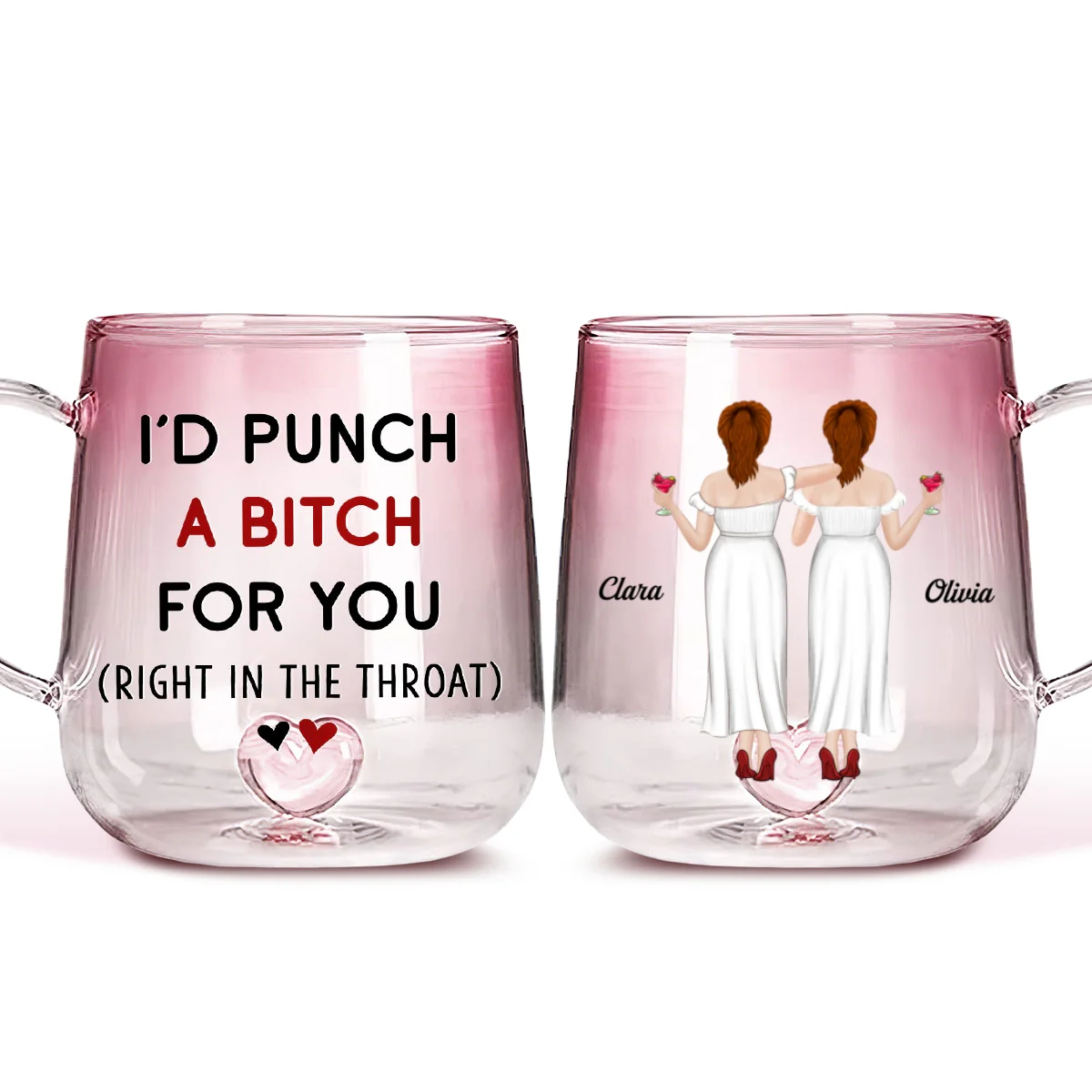 Punch For You - Personalized Custom Pink Gradient Glass Mug - Image 4