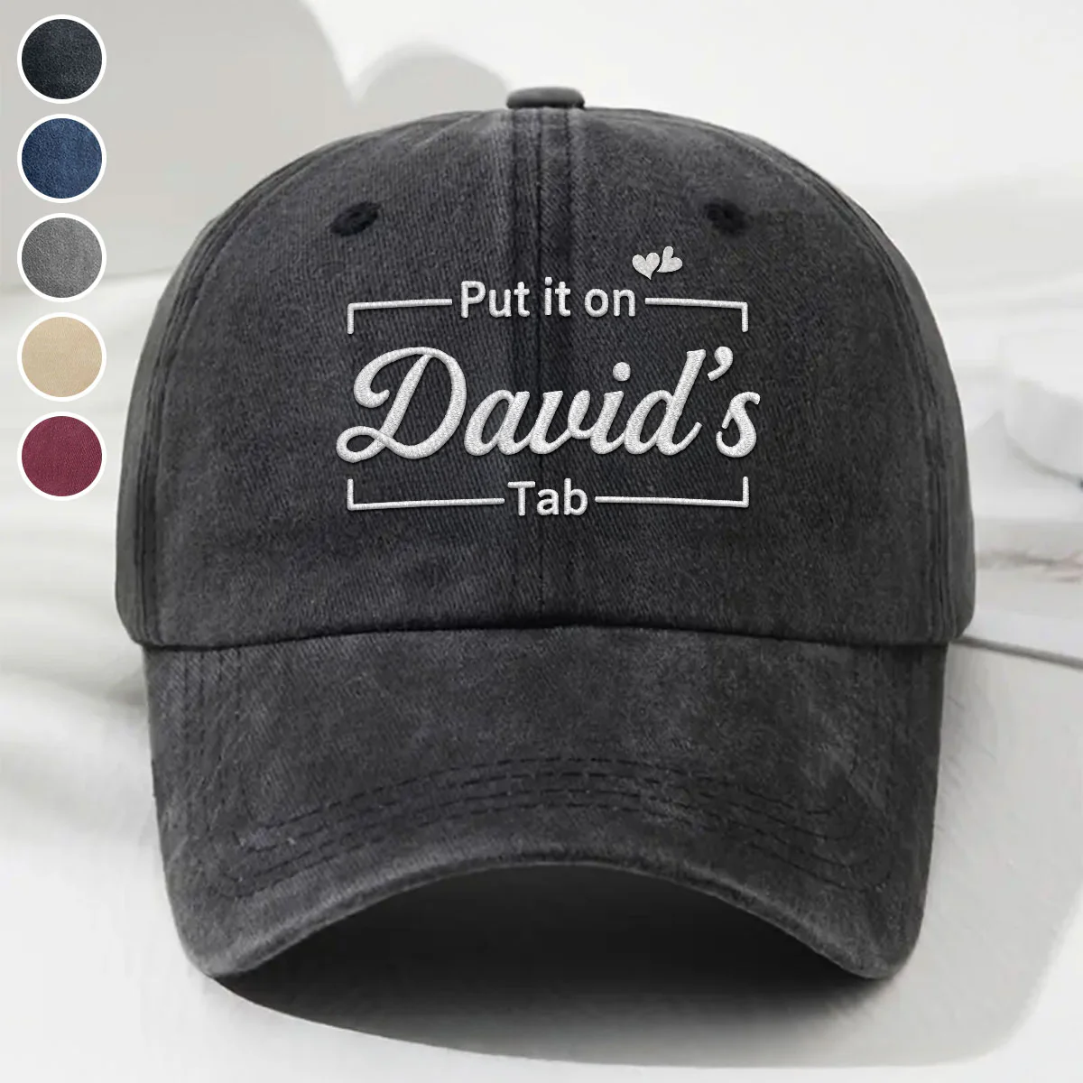 Put Everything On His Tab - Personalized Custom Vintage Washed Denim Cap