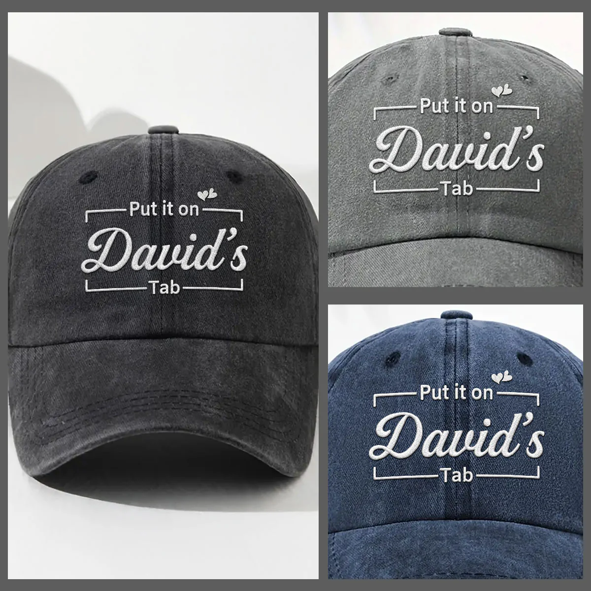 Put Everything On His Tab - Personalized Custom Vintage Washed Denim Cap - Image 3