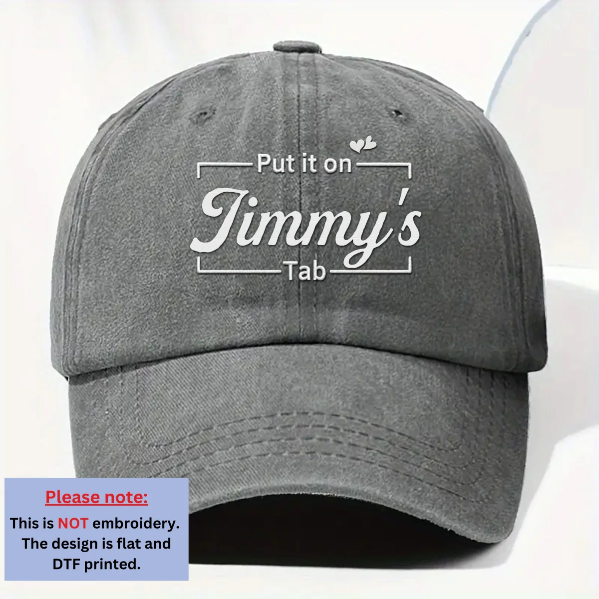 Put Everything On His Tab - Personalized Custom Vintage Washed Denim Cap - Image 7