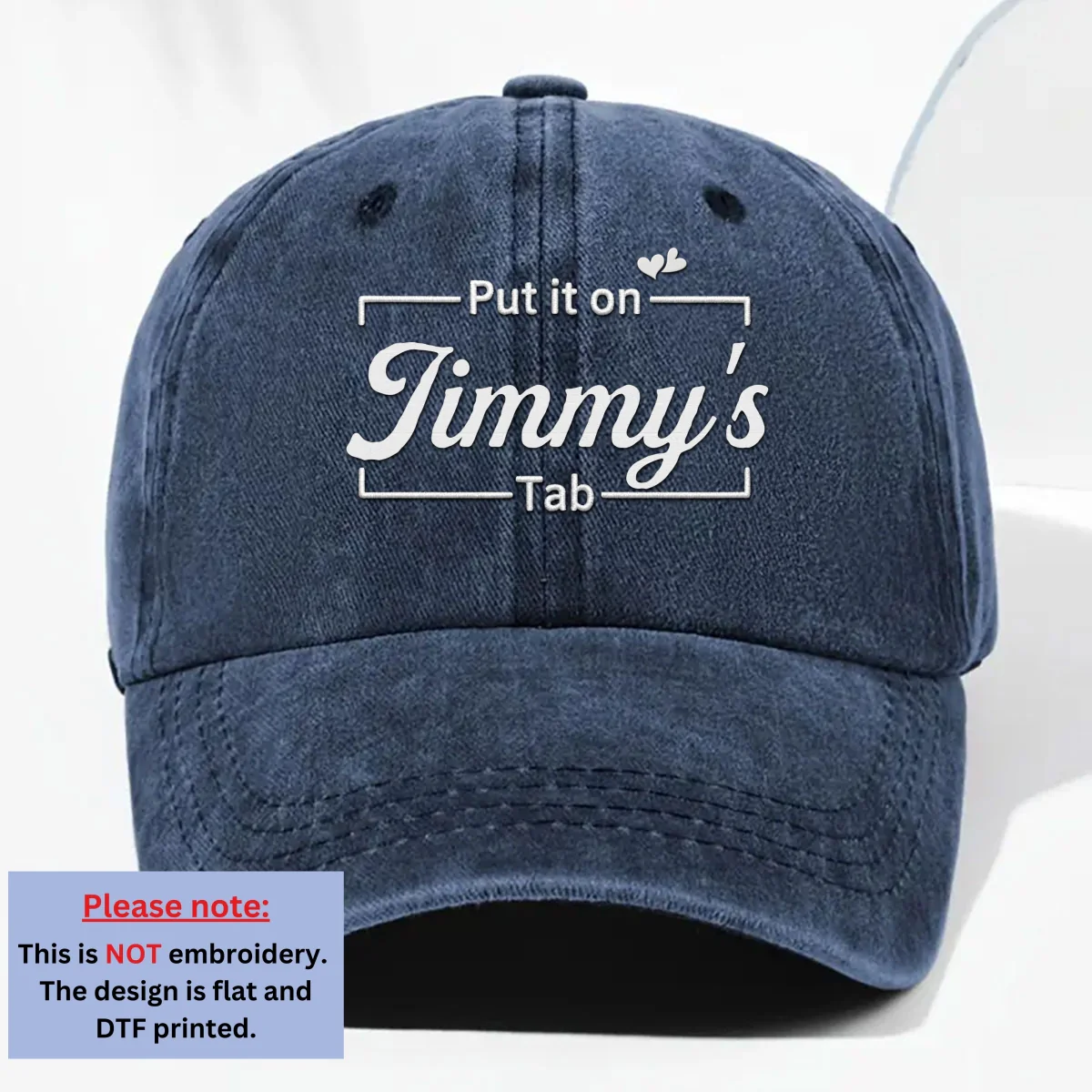 Put Everything On His Tab - Personalized Custom Vintage Washed Denim Cap - Image 8