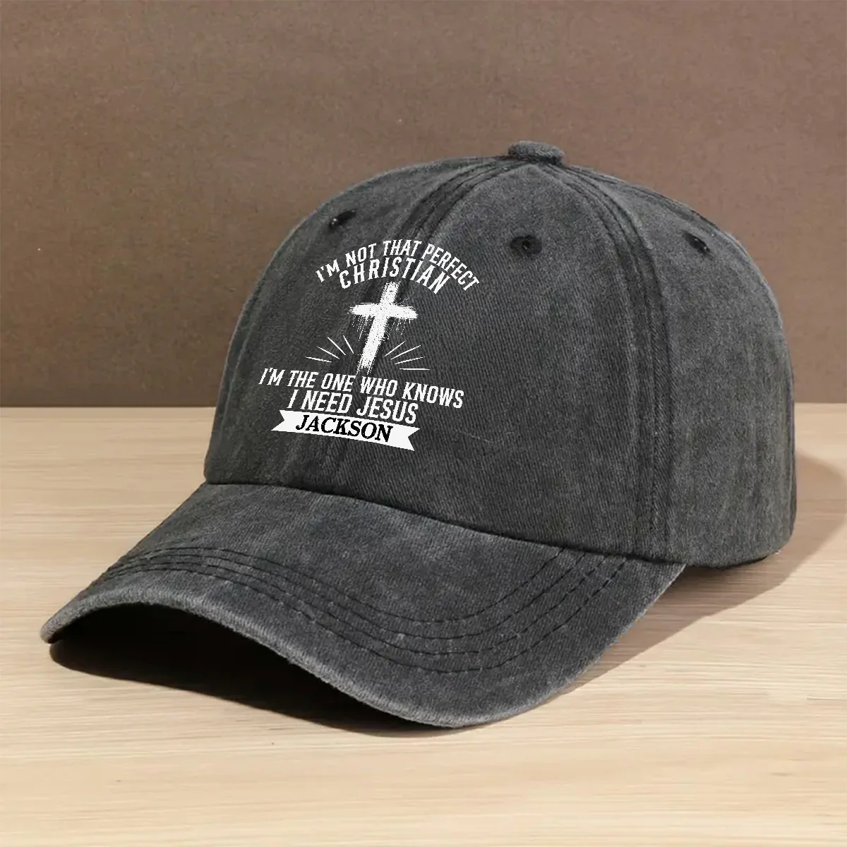 Raised In Faith - Personalized Custom Vintage Washed Denim Cap - Image 2