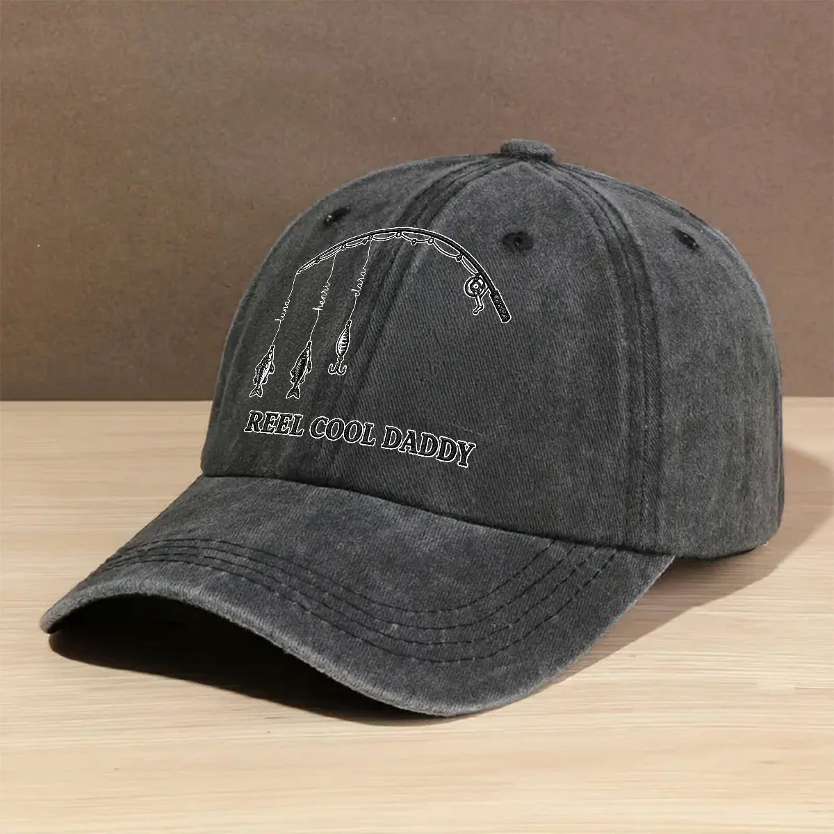 Reel Cool Dad - Personalized Custom Vintage Washed Denim Cap - Image 2