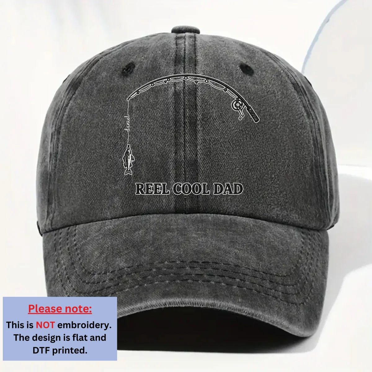 Reel Cool Dad - Personalized Custom Vintage Washed Denim Cap - Image 4