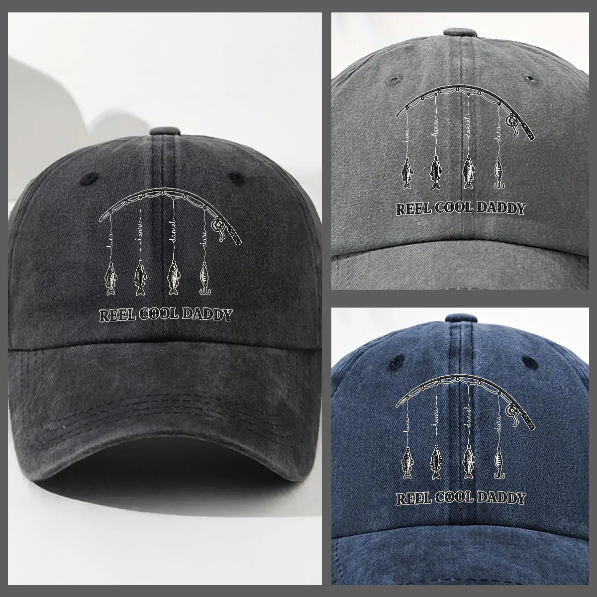 Reel Cool Dad - Personalized Custom Vintage Washed Denim Cap - Image 9
