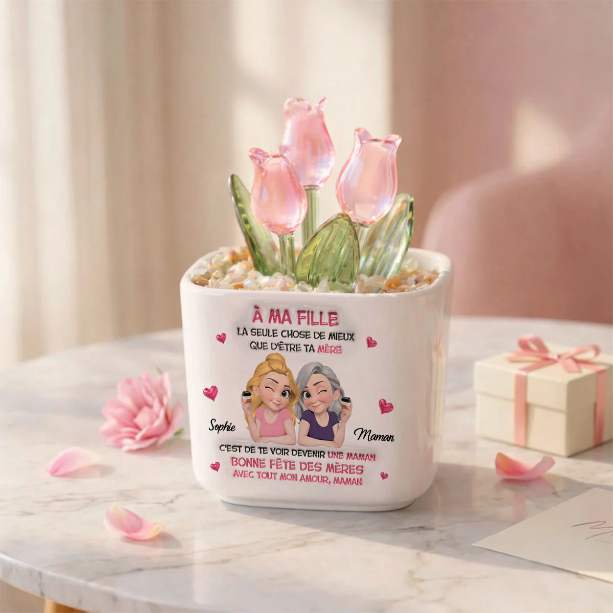 Regarder Ma Fille Devenir Maman - Vase Personnalisé Aux Tulipes Éternelles - Image 5