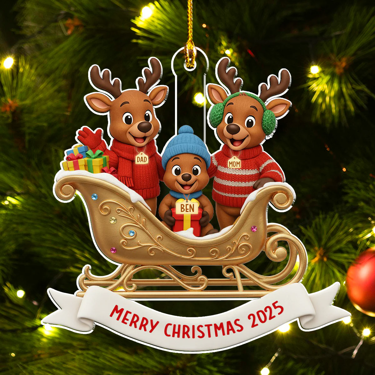 Reindeer Family Christmas - Personalized Custom Acrylic Ornament - Image 2