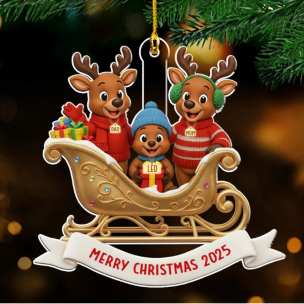 Reindeer Family Christmas - Personalized Custom Acrylic Ornament - Image 6