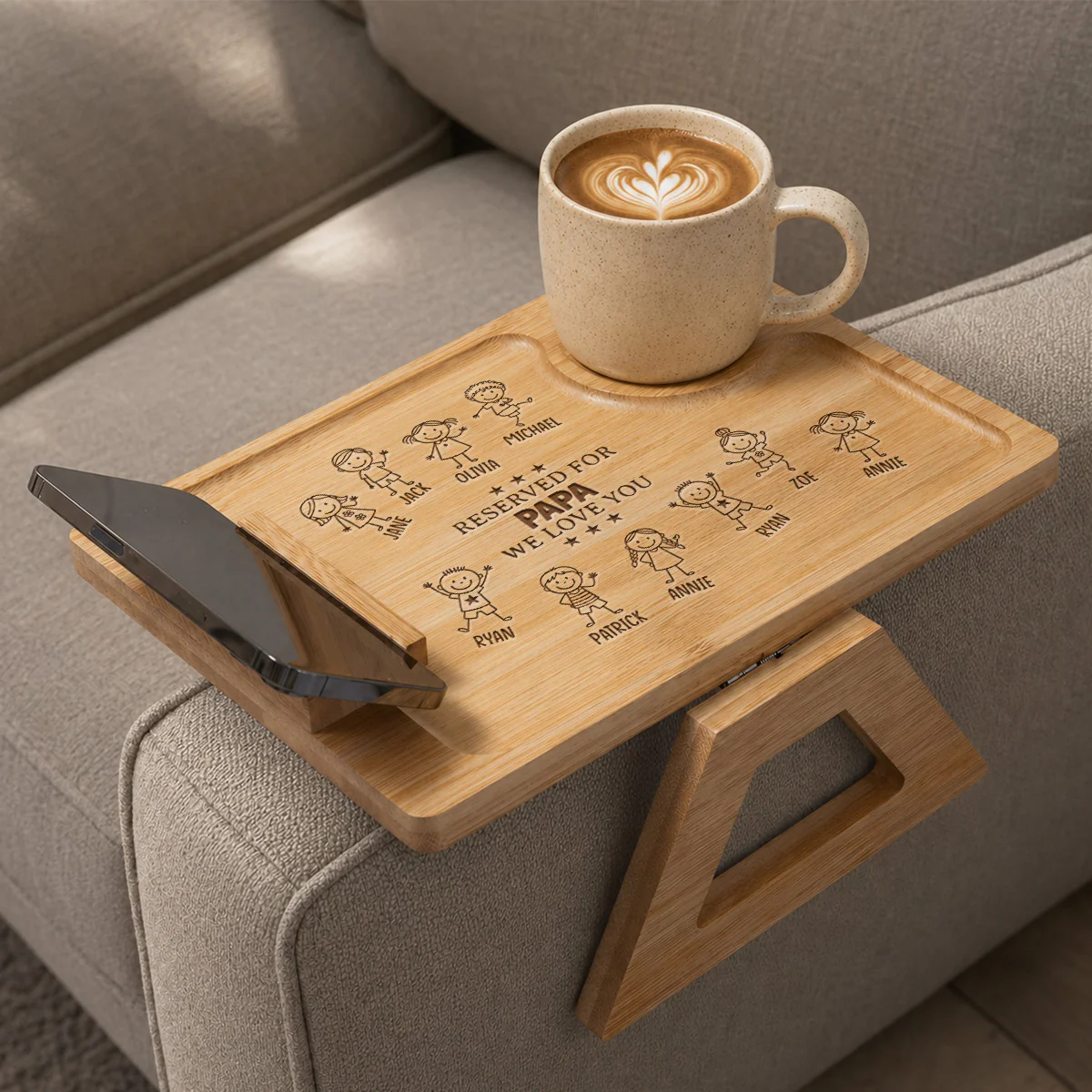 Reserved For Dad - Personalized Custom Engraved Wooden Couch Arm Table - Image 2
