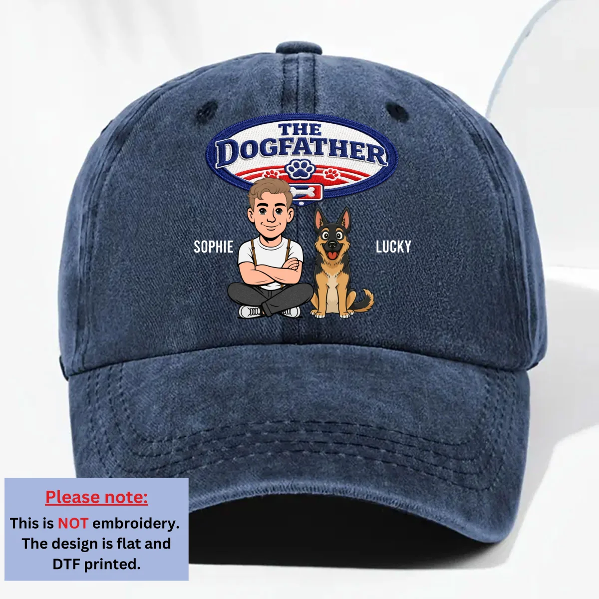 Retro Handsome Dog Dad - Personalized Custom Vintage Washed Denim Cap - Image 10
