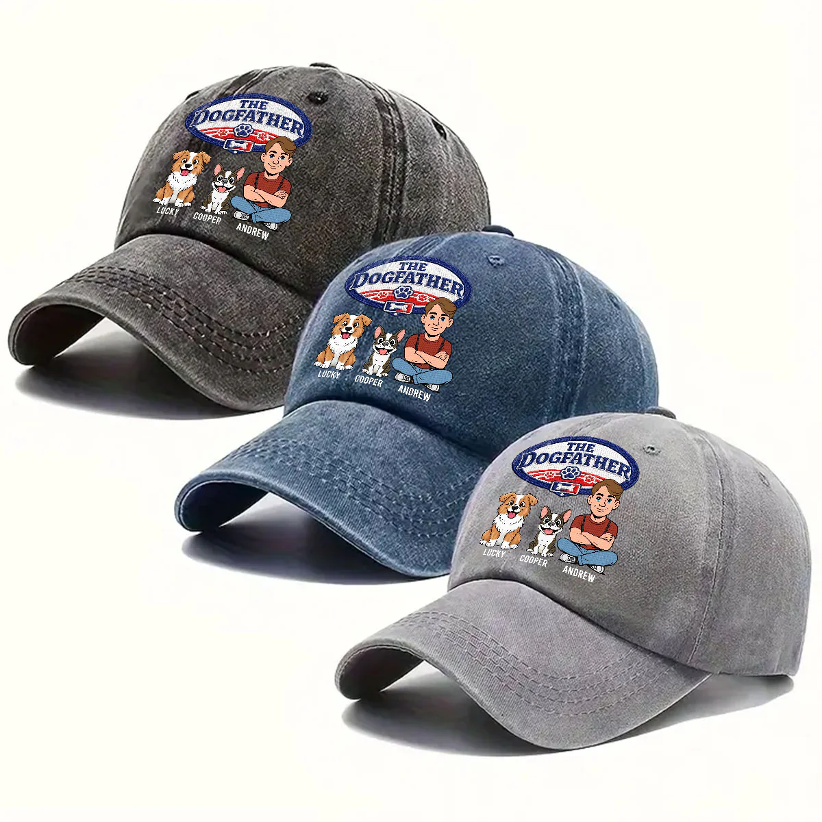Retro Handsome Dog Dad - Personalized Custom Vintage Washed Denim Cap - Image 2