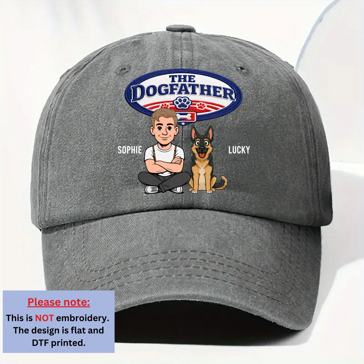 Retro Handsome Dog Dad - Personalized Custom Vintage Washed Denim Cap - Image 9