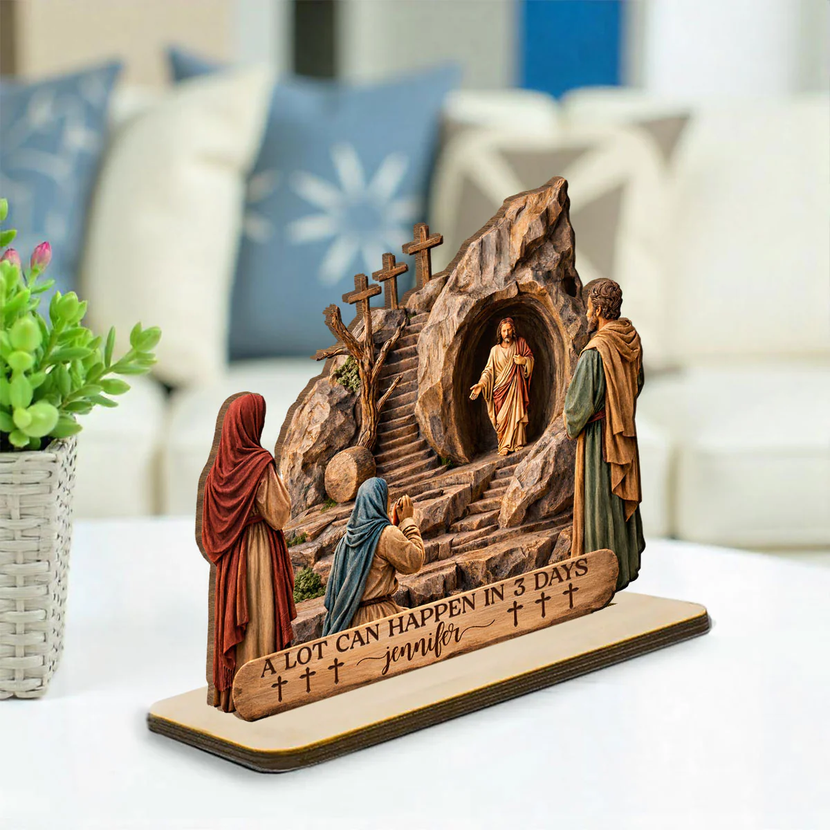 Risen Savior - Personalized Custom 2-Layer Wood Plaque With Flat Base - Image 3