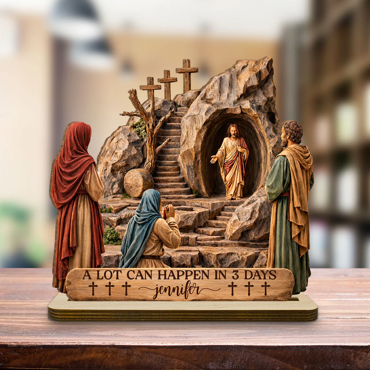 Risen Savior - Personalized Custom 2-Layer Wood Plaque With Flat Base - Image 4