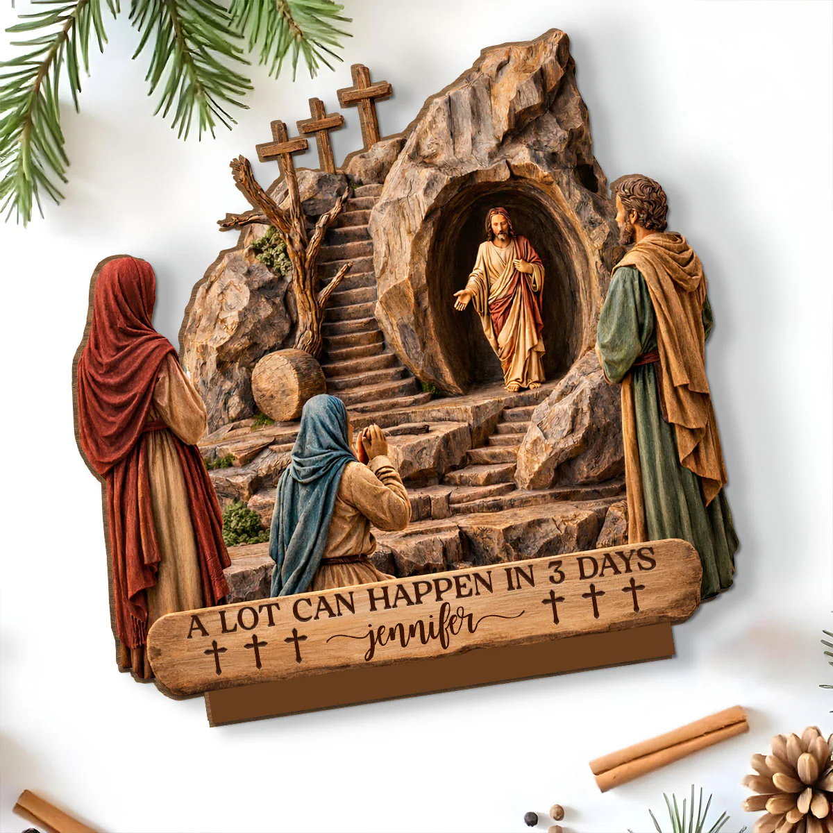 Risen Savior - Personalized Custom 2-Layer Wood Plaque With Flat Base - Image 5