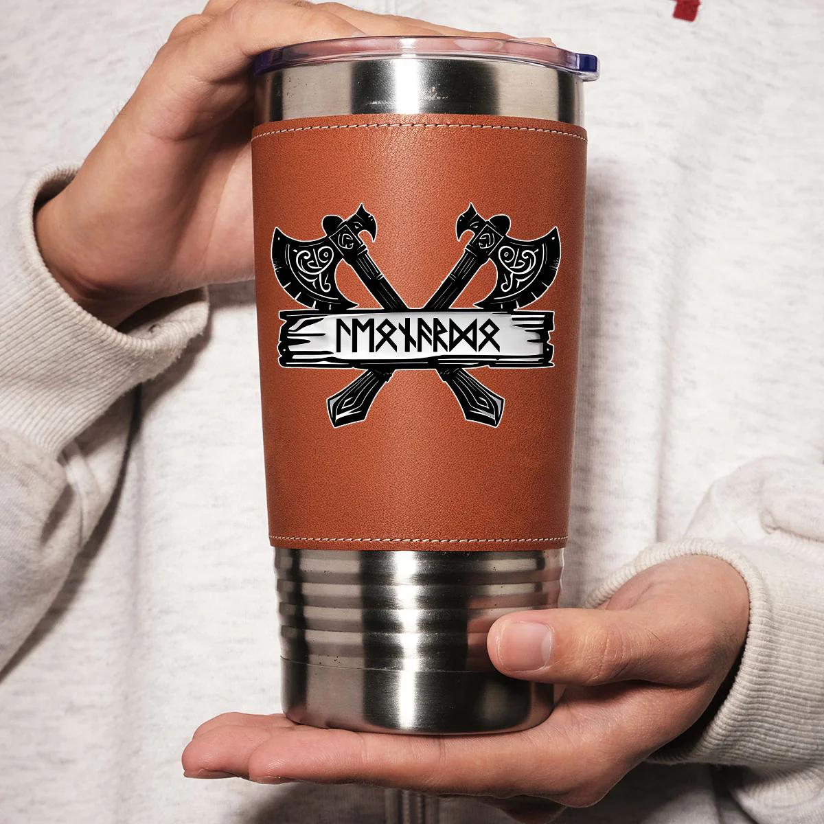Rune Marked Viking - Personalized Custom Leather Tumbler - Image 4