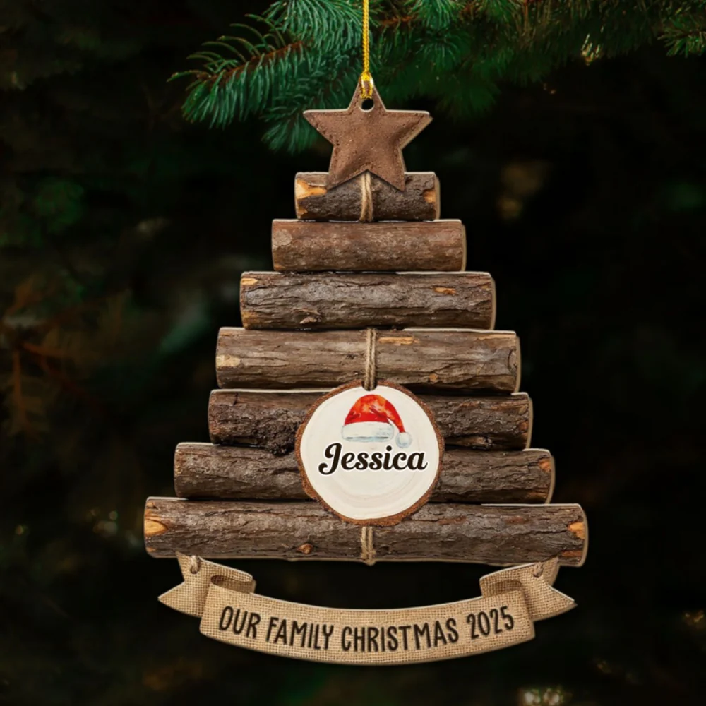 Rustic Family Christmas Tree - Personalized Custom Wood Ornament - Image 7