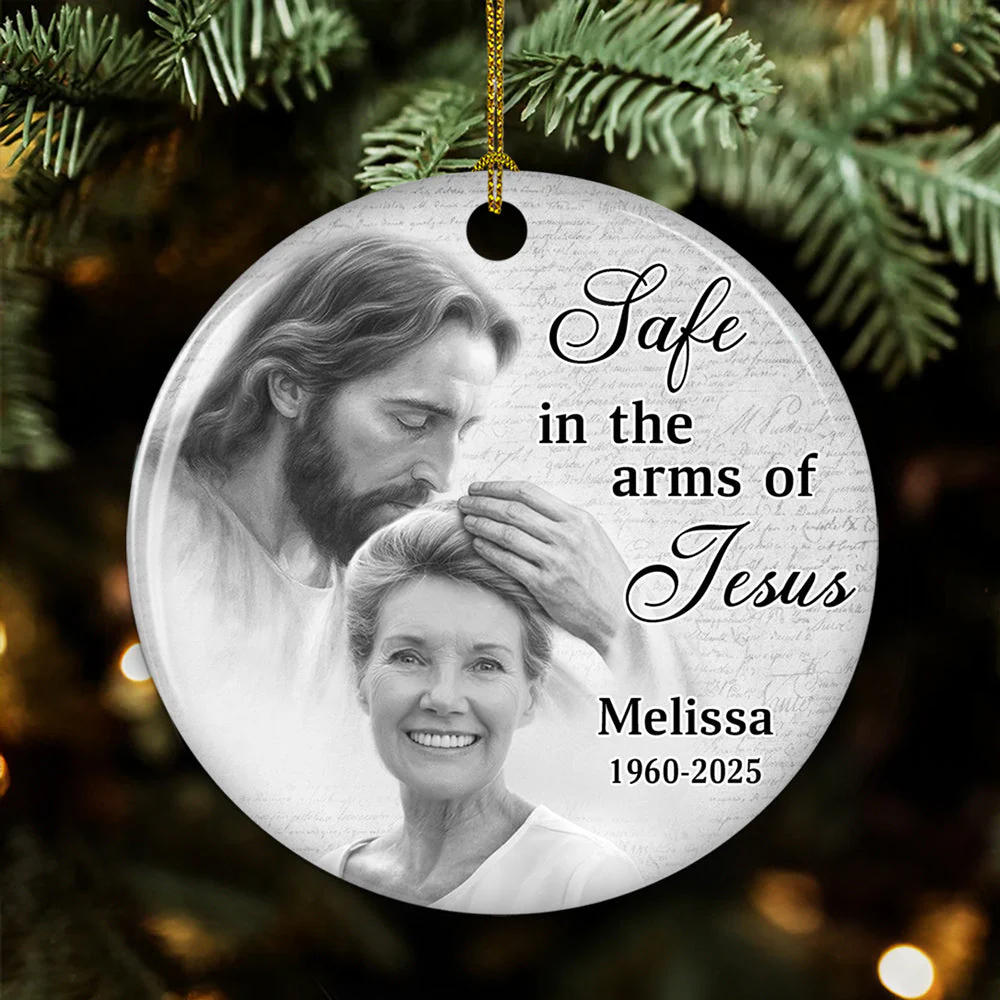 Safe In His Arms - Personalized Custom Ceramic Ornament - Image 4