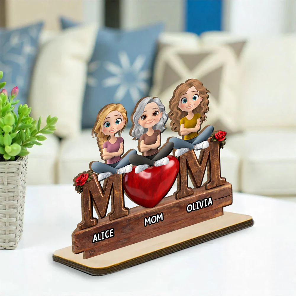Safe in Mom Arms - Personalized Custom 2-Layer Wood Plaque With Flat Base - Image 3