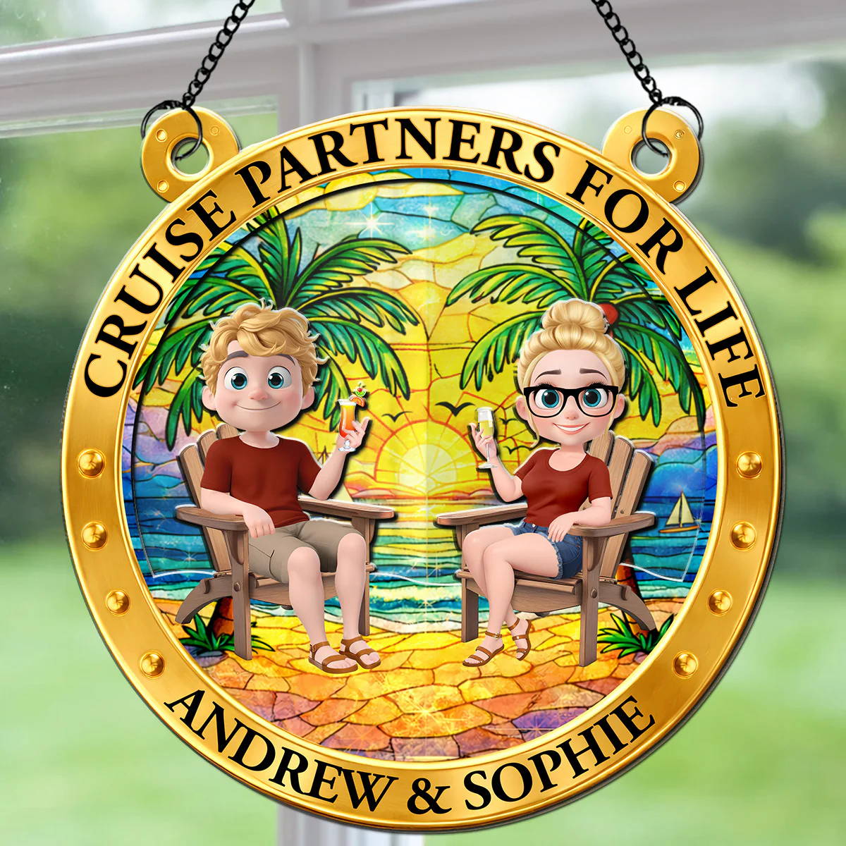 Sailing Through Life Together - Personalized Custom Suncatcher