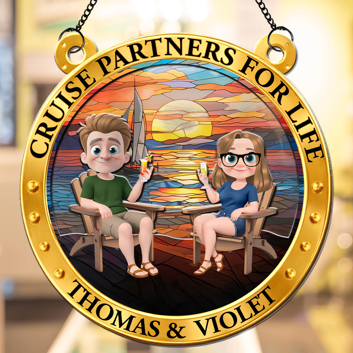 Sailing Through Life Together - Personalized Custom Suncatcher - Image 3