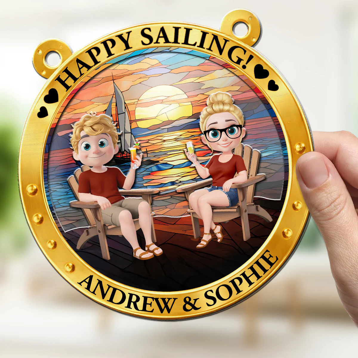 Sailing Through Life Together - Personalized Custom Suncatcher - Image 4