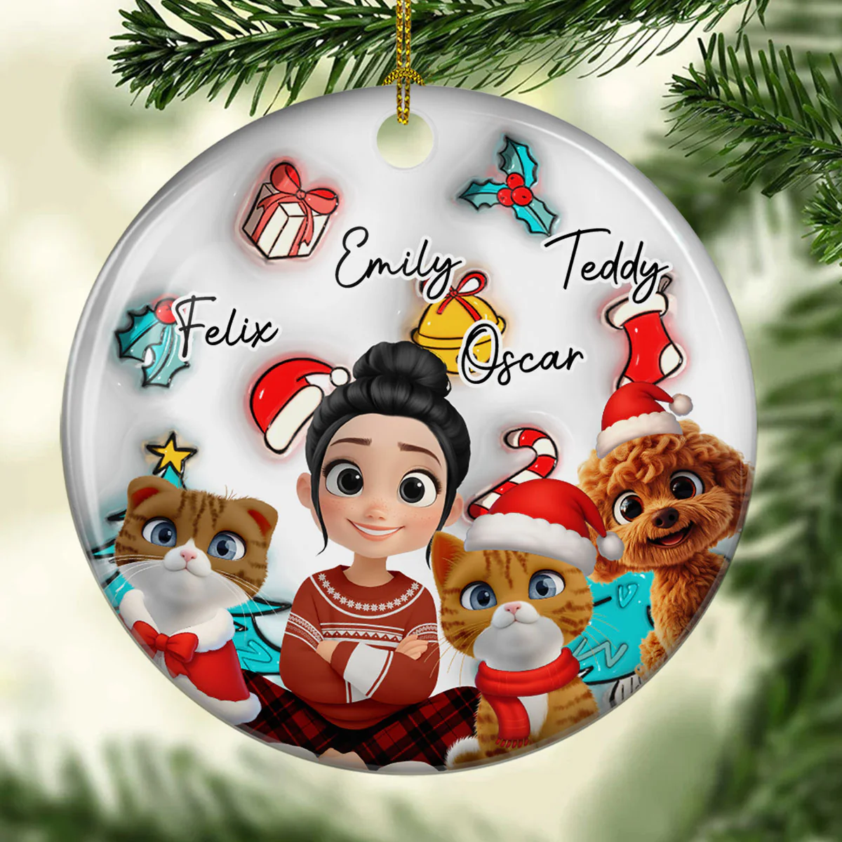 Santa Is Coming To Them - Personalized Custom 3D Inflated Effect Ceramic Ornament - Image 3