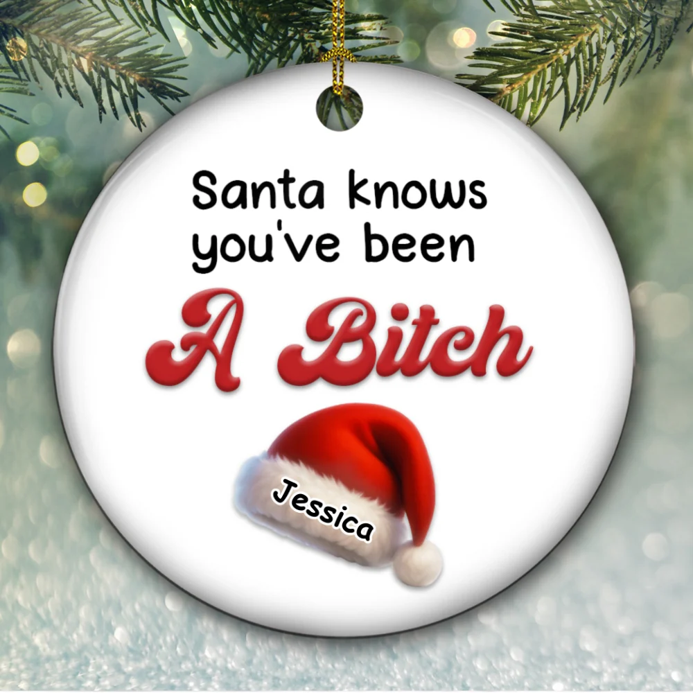 Santa Knows You - Personalized Custom Ceramic Ornament - Image 4