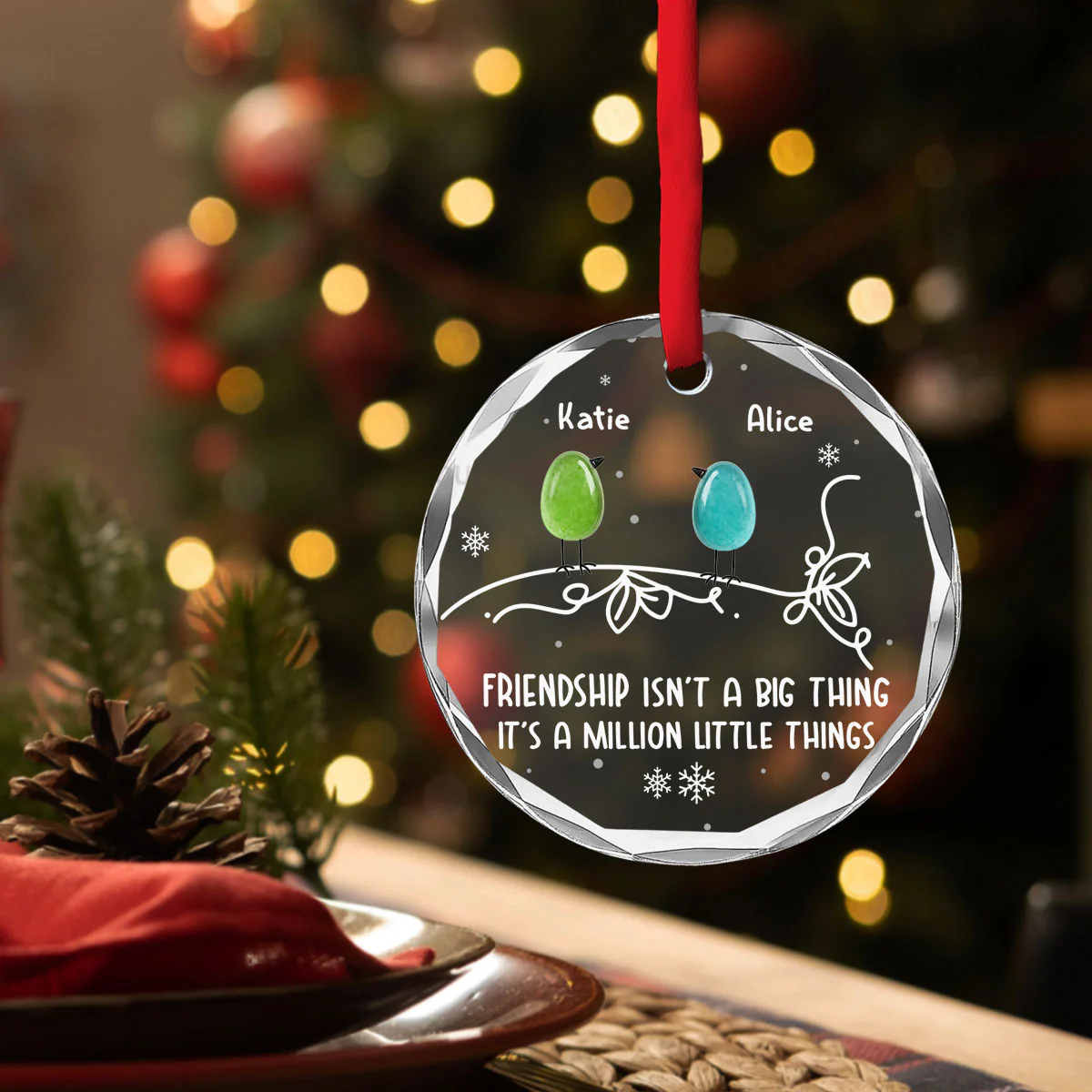 Sea Glass Birds Friendship - Personalized Custom Glass Ornament - Image 3