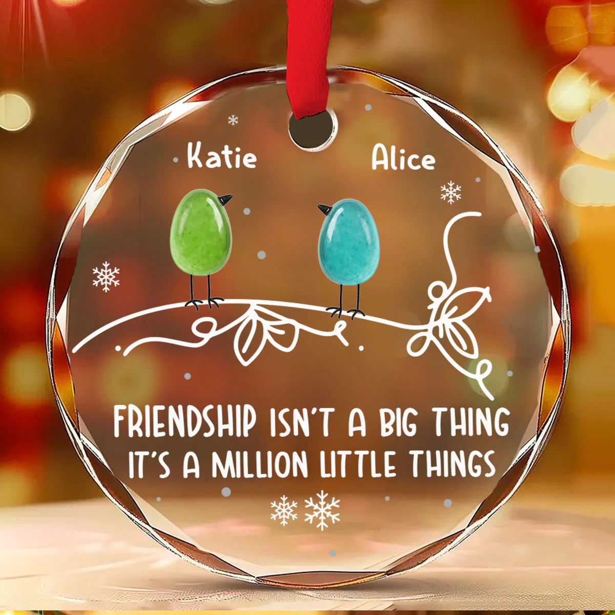 Sea Glass Birds Friendship - Personalized Custom Glass Ornament - Image 5