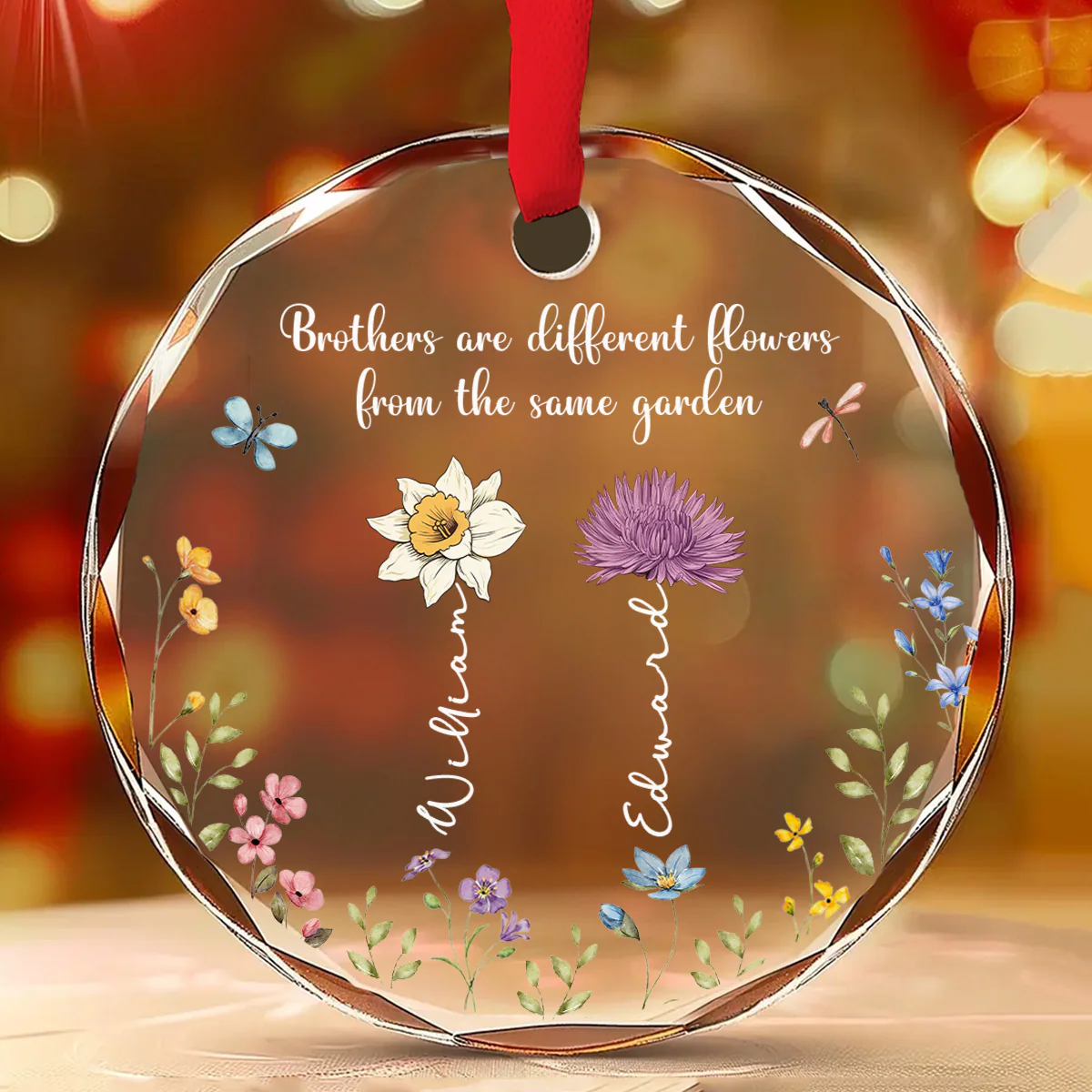 Siblings Are Different Flowers From The Same Garden - Personalized Custom Glass Ornament - Image 4