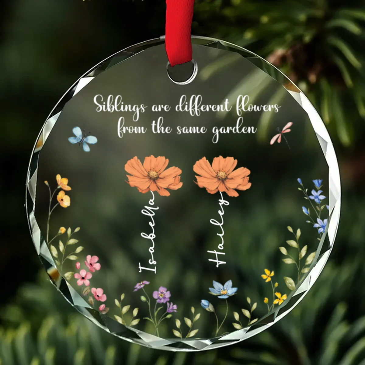 Siblings Are Different Flowers From The Same Garden - Personalized Custom Glass Ornament - Image 7