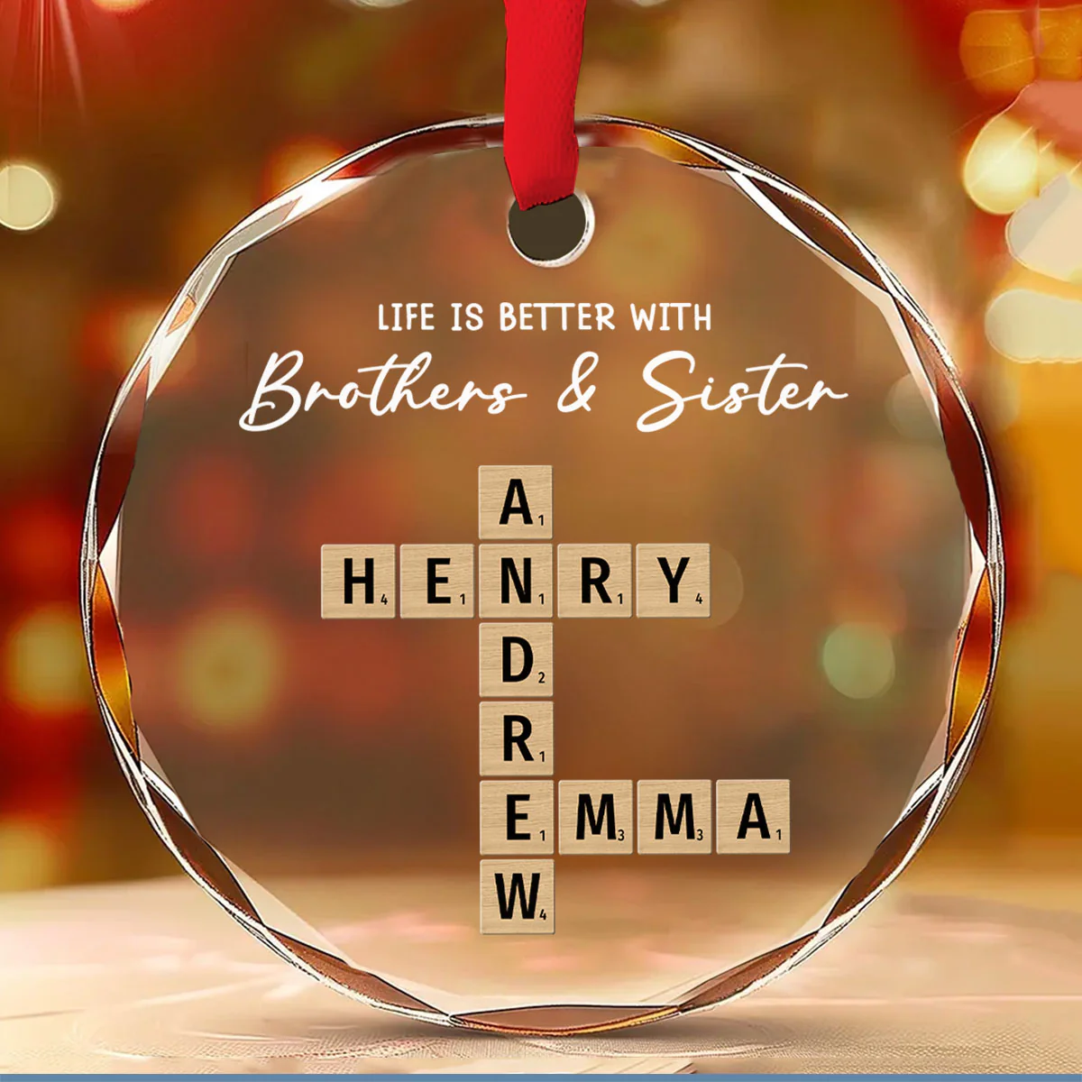 Siblings Make Life More Beautiful - Personalized Custom Glass Ornament - Image 2