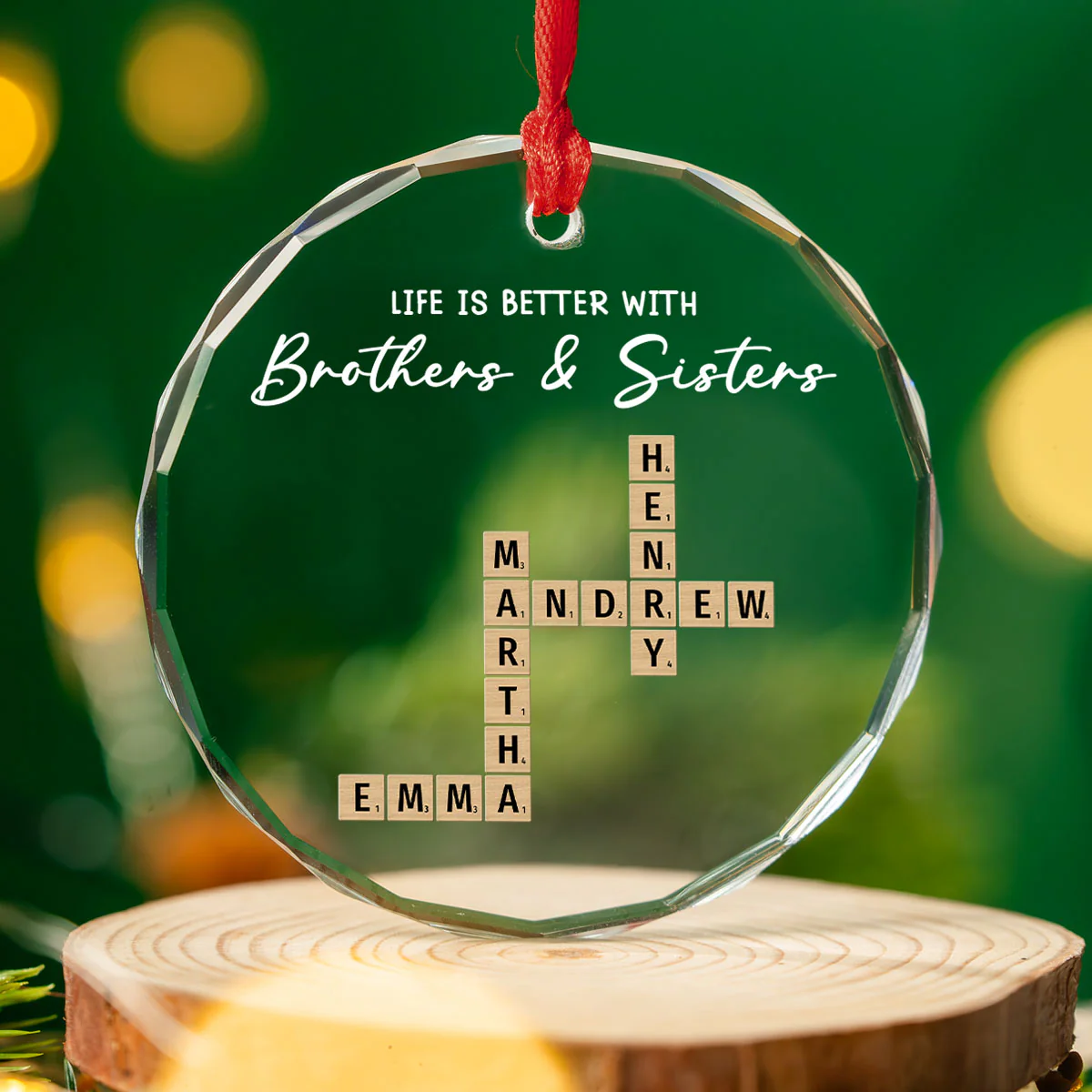 Siblings Make Life More Beautiful - Personalized Custom Glass Ornament - Image 3