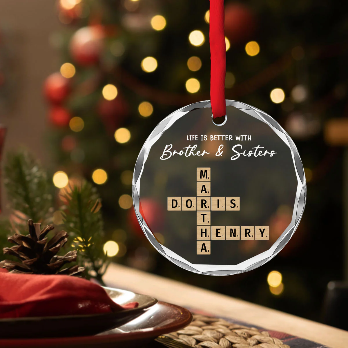 Siblings Make Life More Beautiful - Personalized Custom Glass Ornament - Image 7