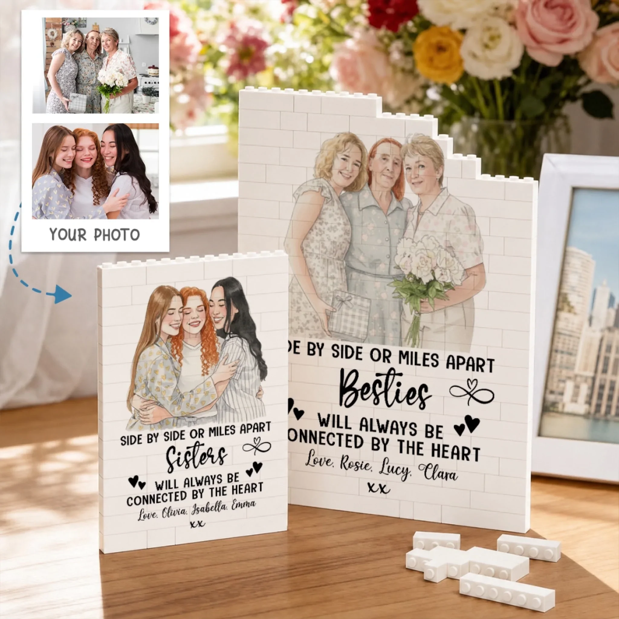 Side By Side - Personalized Custom Rectangle Building Brick Blocks