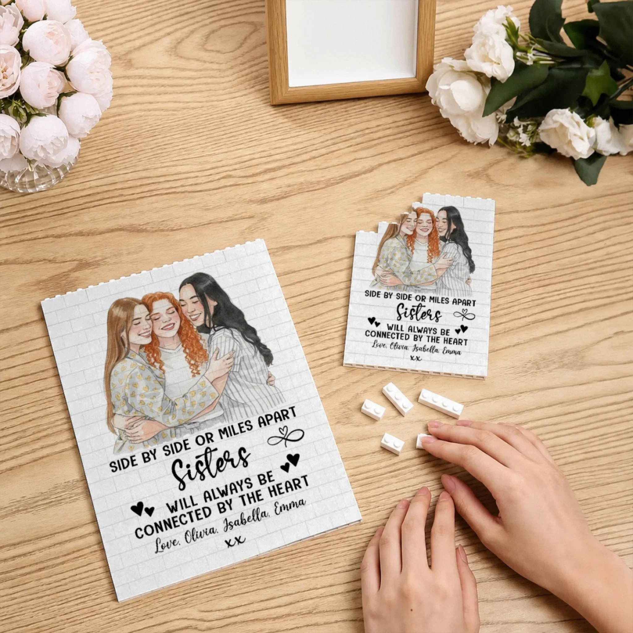 Side By Side - Personalized Custom Rectangle Building Brick Blocks - Image 2