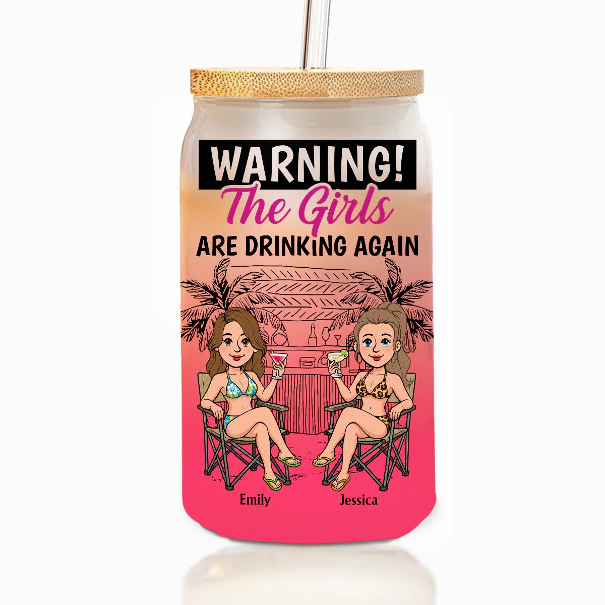 Sip Sip Hooray Ladies - Personalized Custom Ombre Frosted Glass Can