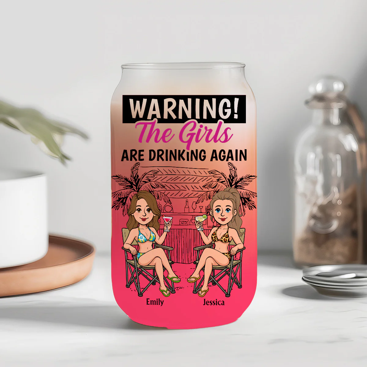 Sip Sip Hooray Ladies - Personalized Custom Ombre Frosted Glass Can - Image 3