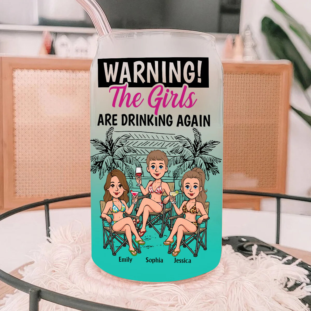 Sip Sip Hooray Ladies - Personalized Custom Ombre Frosted Glass Can - Image 4