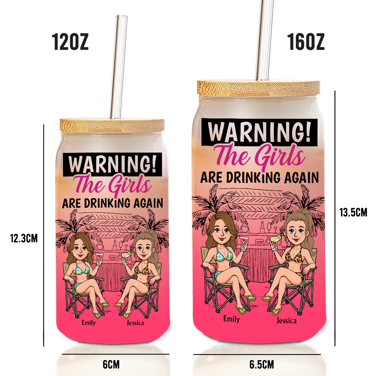Sip Sip Hooray Ladies - Personalized Custom Ombre Frosted Glass Can - Image 6