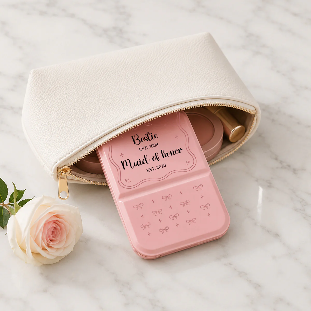 Sister Maid Of Honor - Personalized Custom Pocket Leather Mirror - Image 4