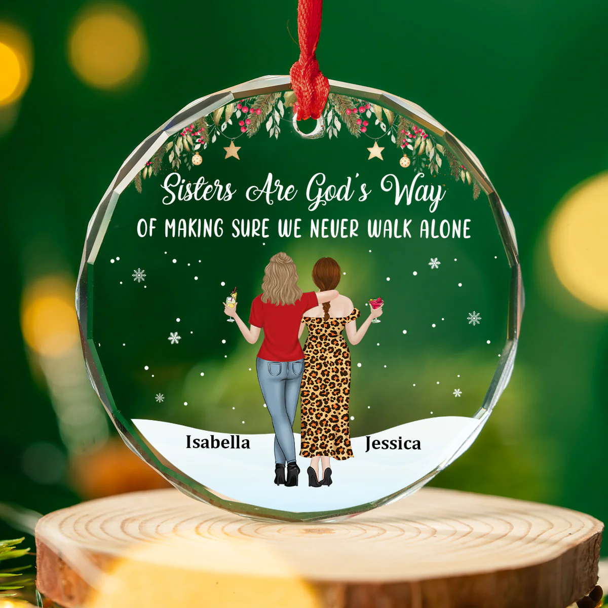 Sister Never Walk Alone - Personalized Custom Glass Ornament - Image 3