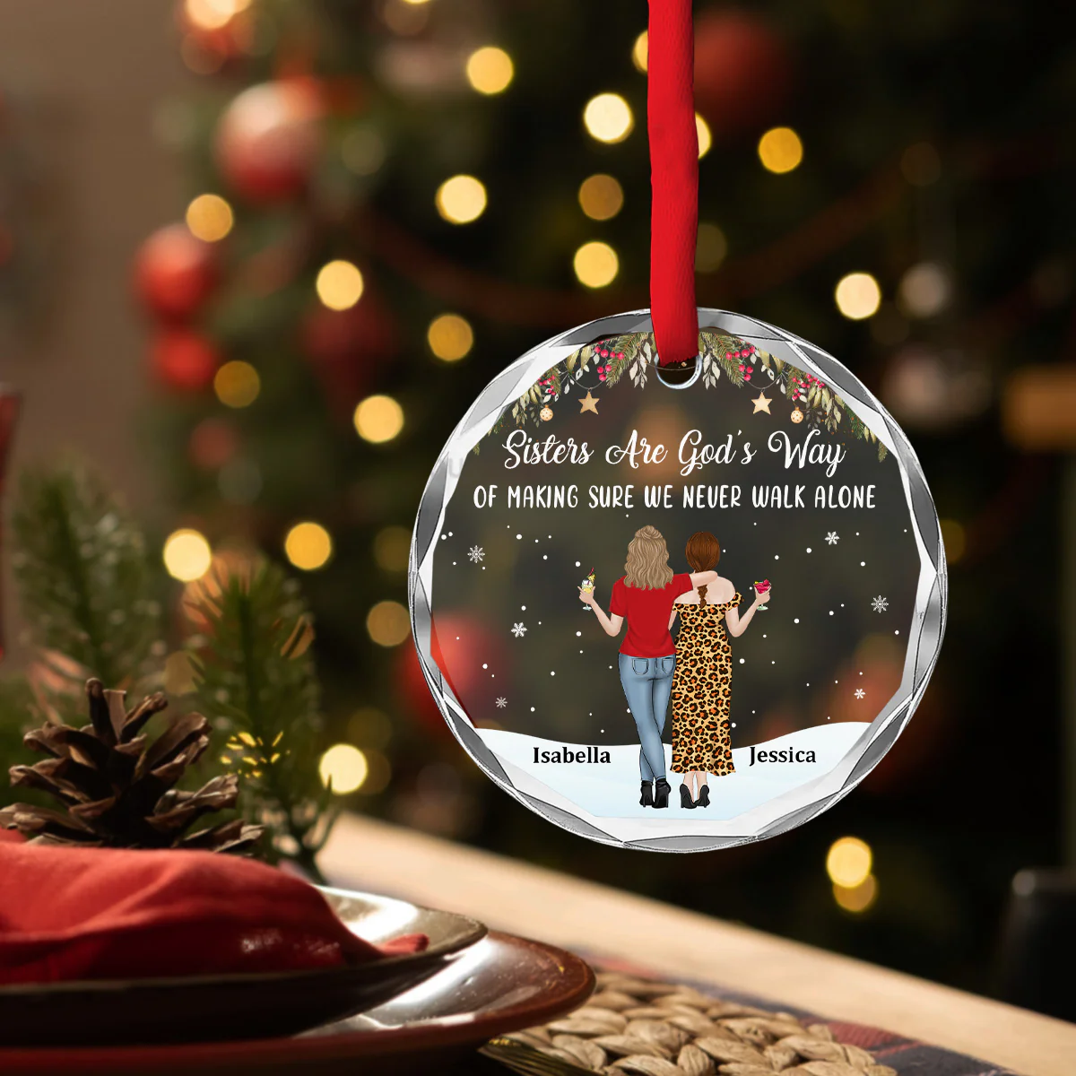 Sister Never Walk Alone - Personalized Custom Glass Ornament - Image 4