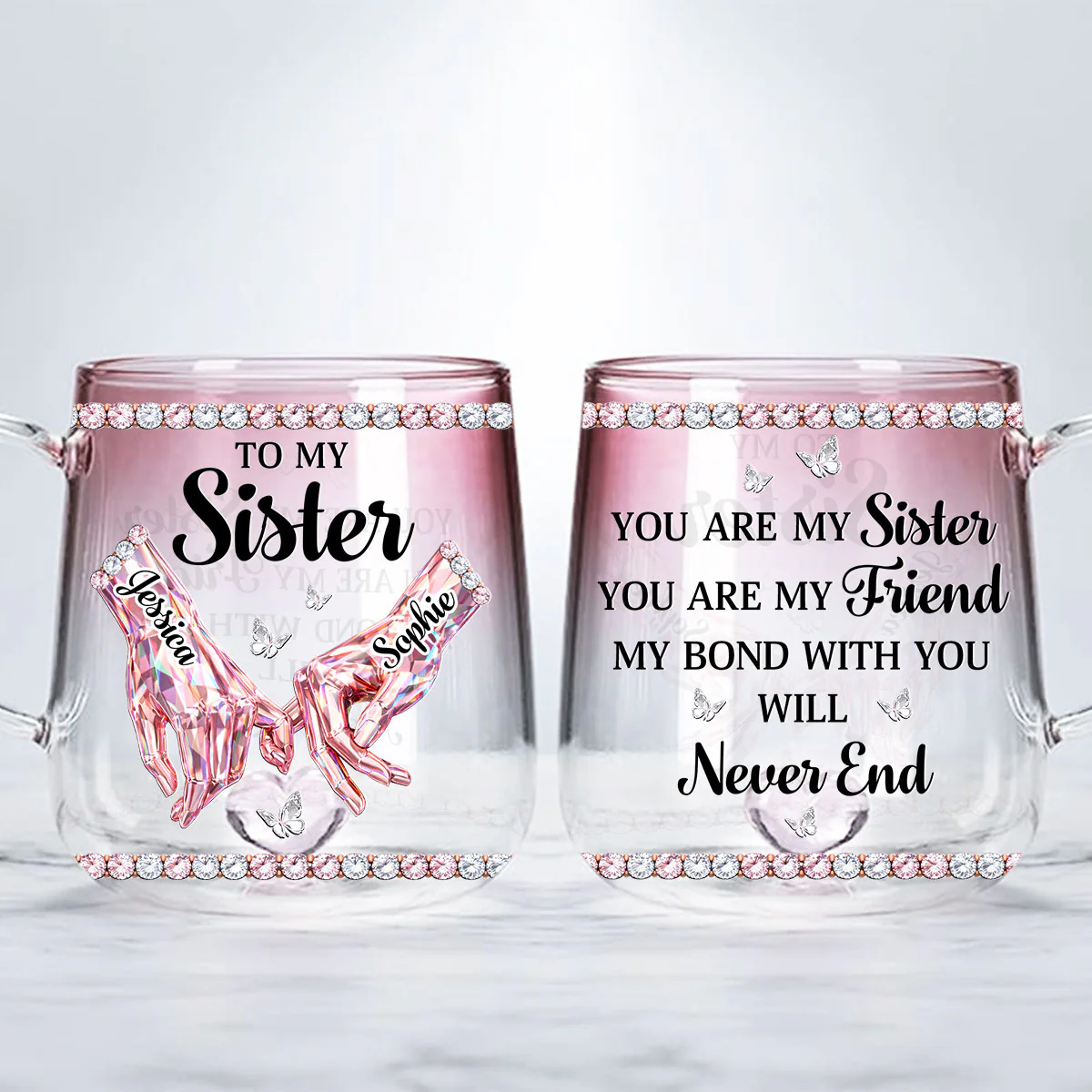 Sisters Always Stand Together - Personalized Custom Pink Gradient Glass Mug - Image 2