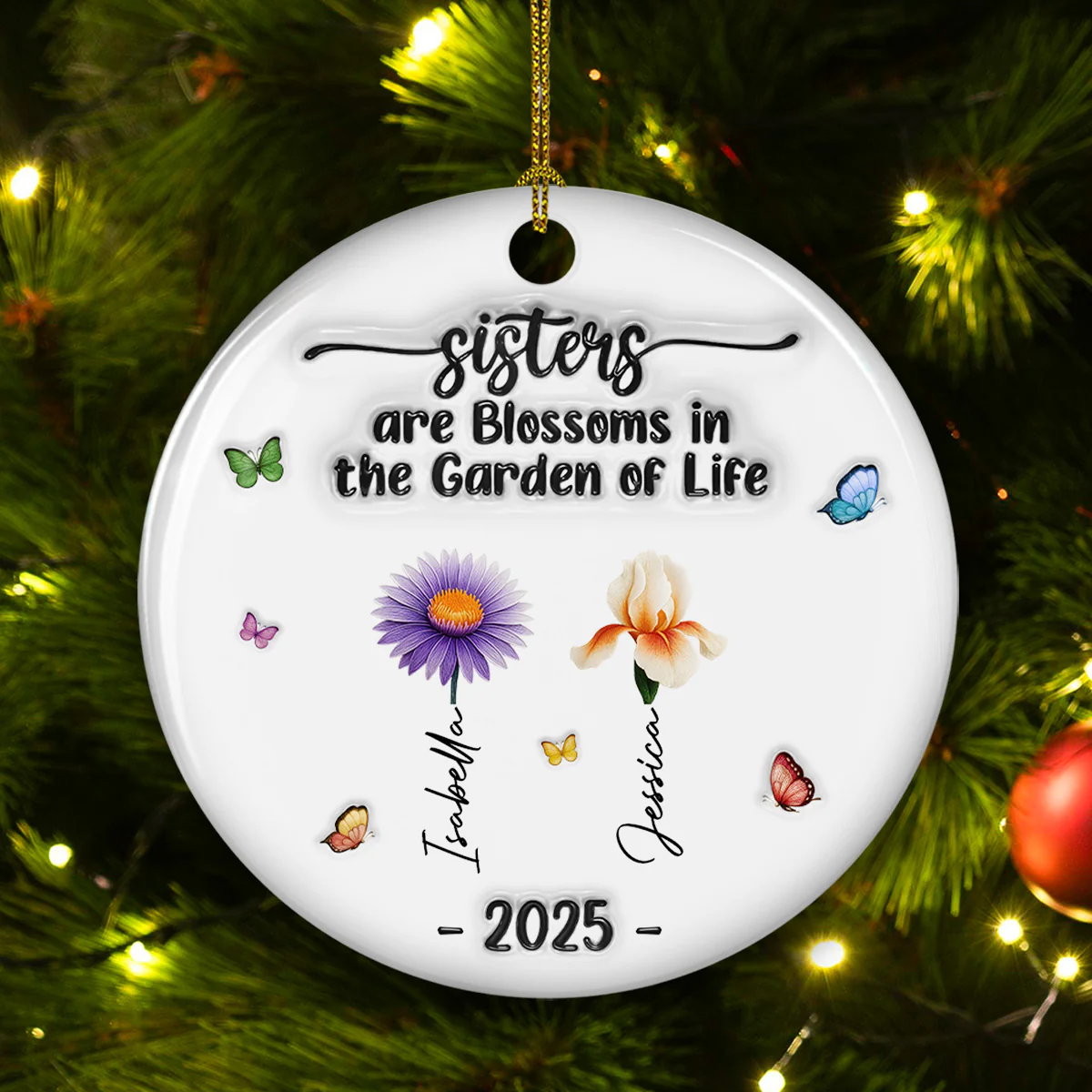 Sisters Are Blossoms - Personalized Custom 3D Inflated Effect Ceramic Ornament - Image 4